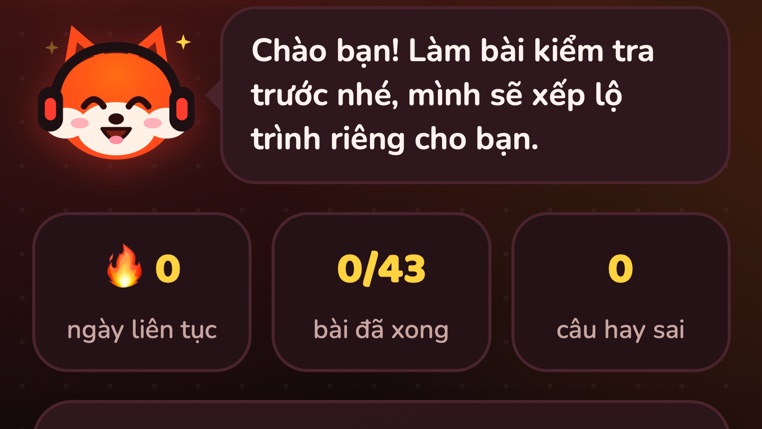 Màn hình chính của app học tiếng Anh